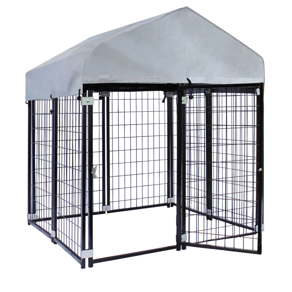 Recinto per cani in acciaio di 121x121x137cm con copertura per riparare dal sole e dalla pioggia