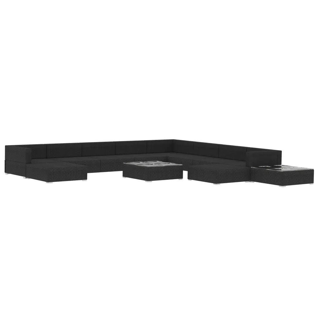 Set Divani da Giardino 12 pz con Cuscini in Polyrattan Nero 46764