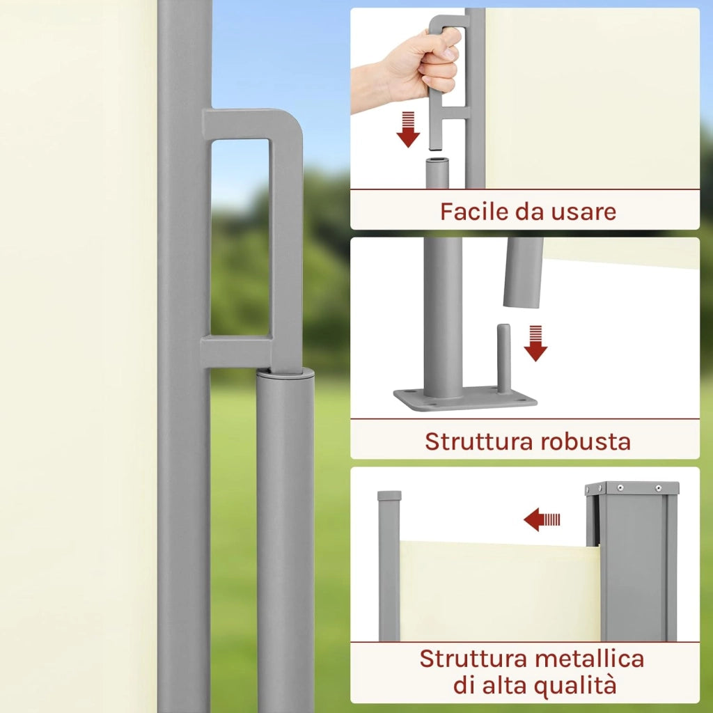 Paravento Esterno, Tenda Laterale Retrattile, 160x350 cm, Frangivista, Protezione Solare & Antivento, per Giardino, Balcone, Terrazza, Patio, Crema