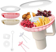 Piattino per snack in silicone riciclabile con coperchio - 4 contenitori - compatibile con tazza Stanley 100 ml - rosa
