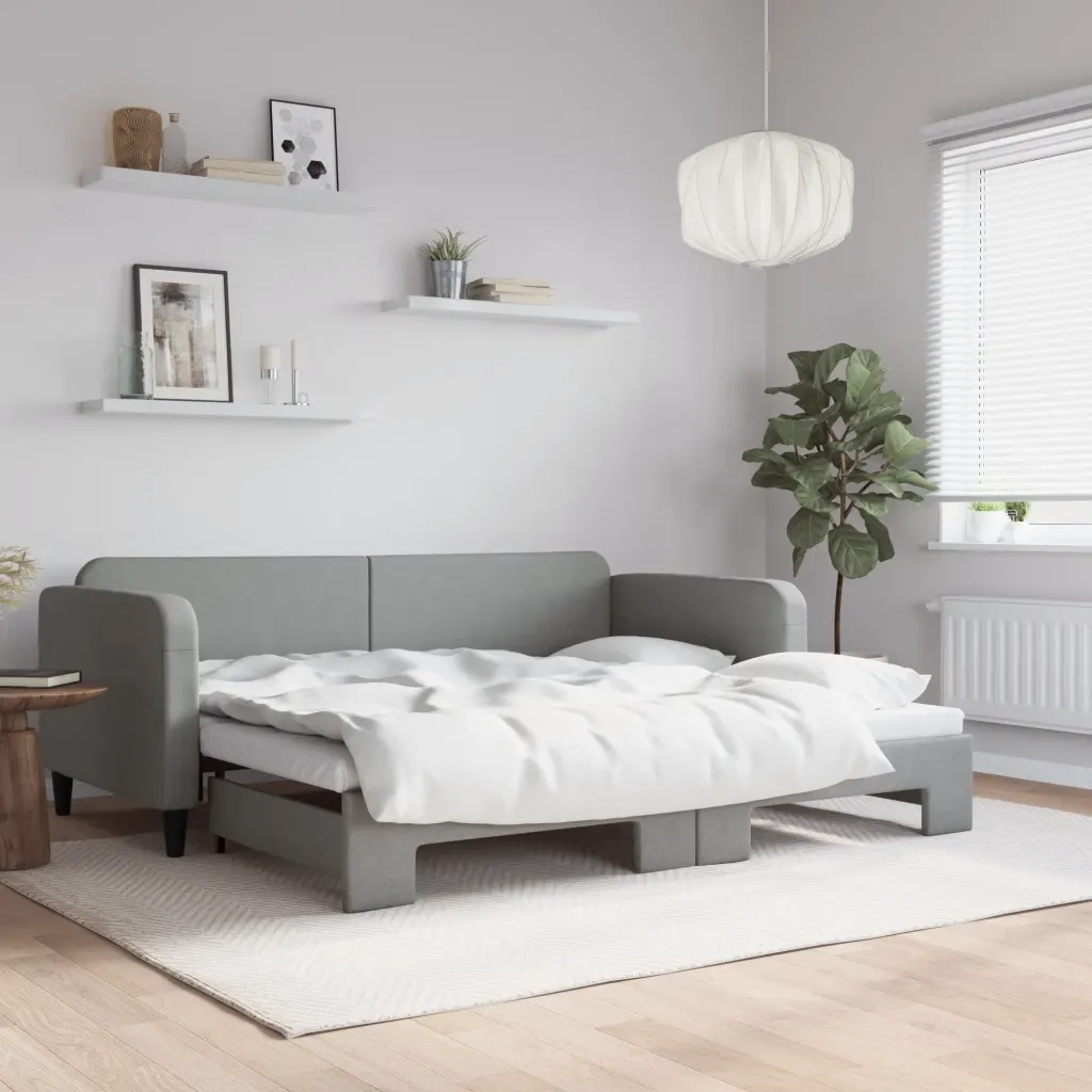 Divano letto | Sof¨¤ letto | Letto singolo Estraibile Grigio Chiaro 90x200 Tessuto