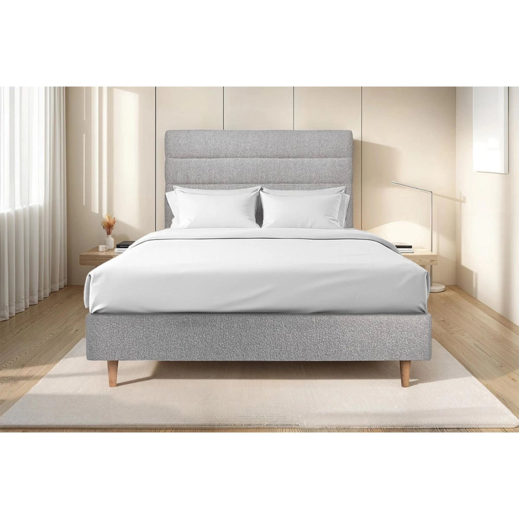 Testiera in tessuto bouclé grigio con linee L180 cm