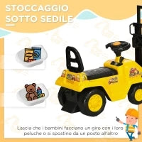 Trattore a Pedali per Bambini 3-4 Anni con Muletto e Spazio Portaoggetti, 86x27.5x47.5 cm, Giallo e Nero