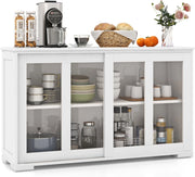 Armadietto da Cucina Mobile Laterale Multiuso con Ante Scorrevoli, in MDF e Vetro, 106,5 x 33 x 62,5 cm (Bianco)