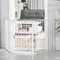 Cancelletto per Cani con Chiusura Automatica e Sistema di Blocco, in Metallo e Plastica, 180x74.5 cm, Bianco