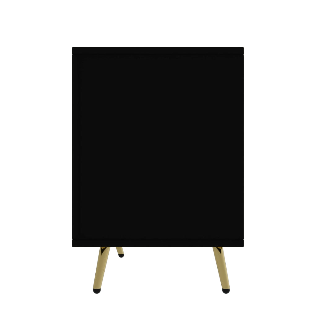 Credenza 160x40x75 cm a 4 ante con chiusura ammortizzata; MDF e pannello truciolare nero e legno