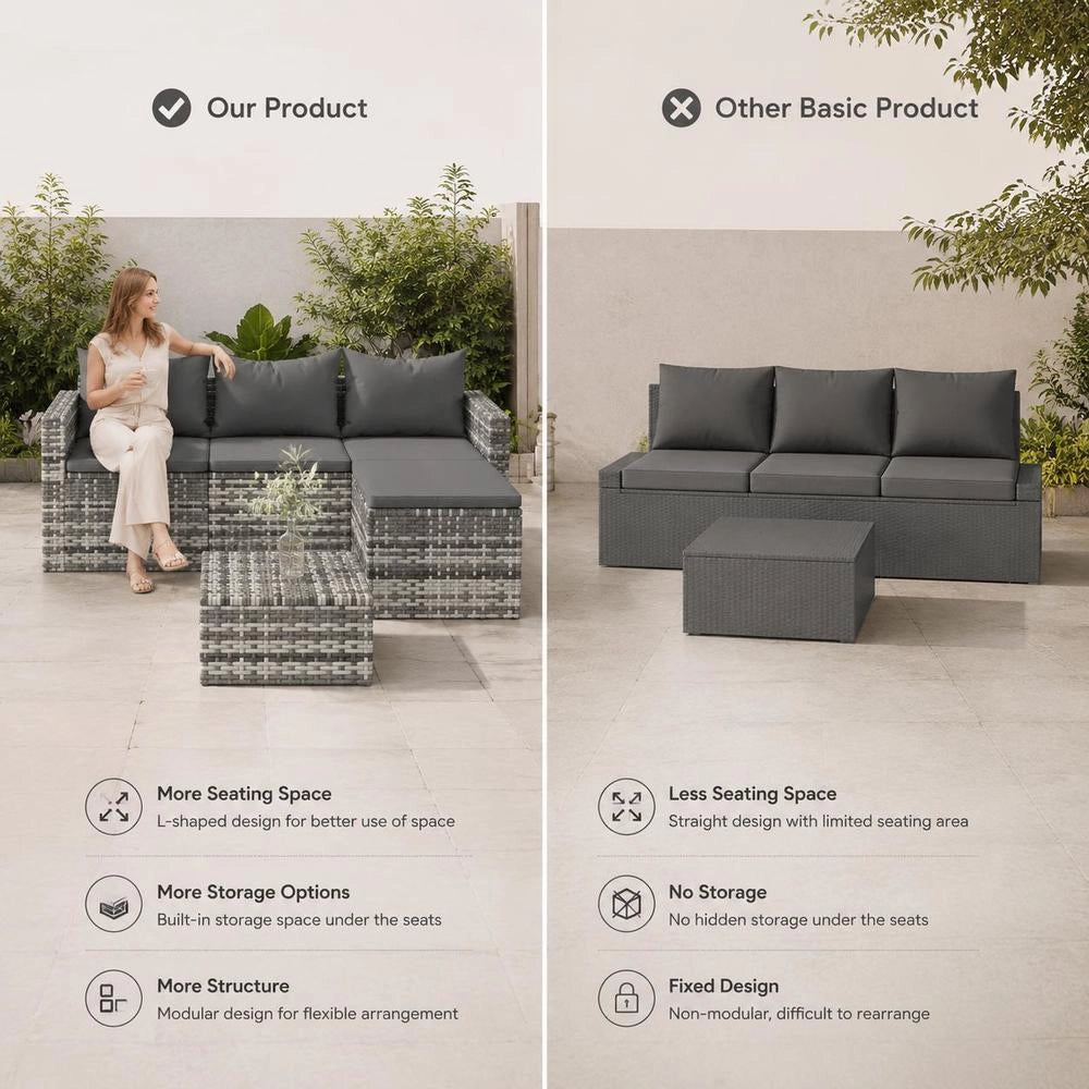 3-piece Garden Lounge Set With Cushions, Grey Poly Rattan