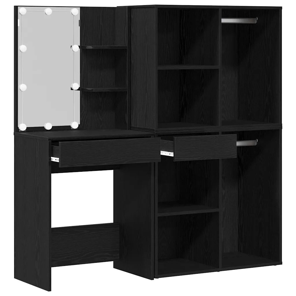 Set Toeletta | Tavolo da Trucco LED Rovere Nero 140 x 40 x 140 cm