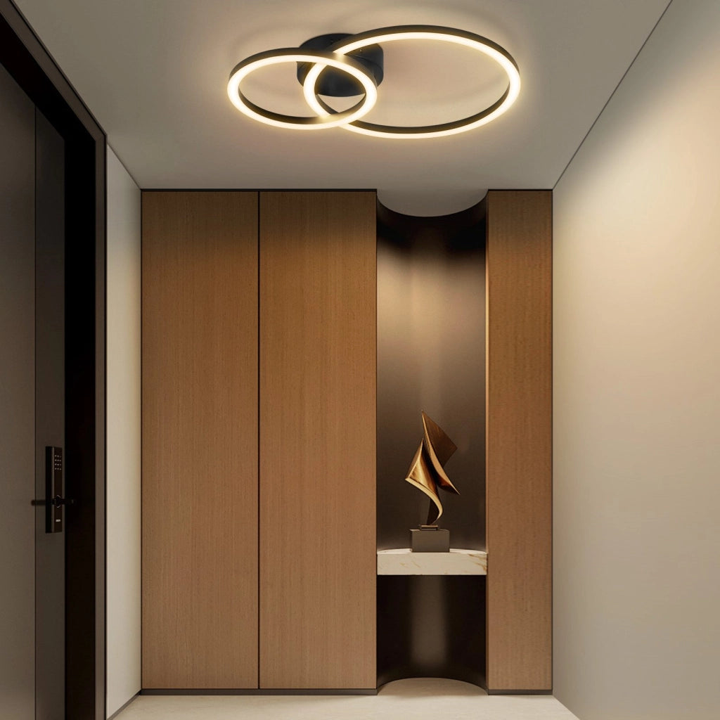 ZMH Lampada da soffitto plafoniera LED 2 anelli nera moderna 23W 3000K per soggiorno