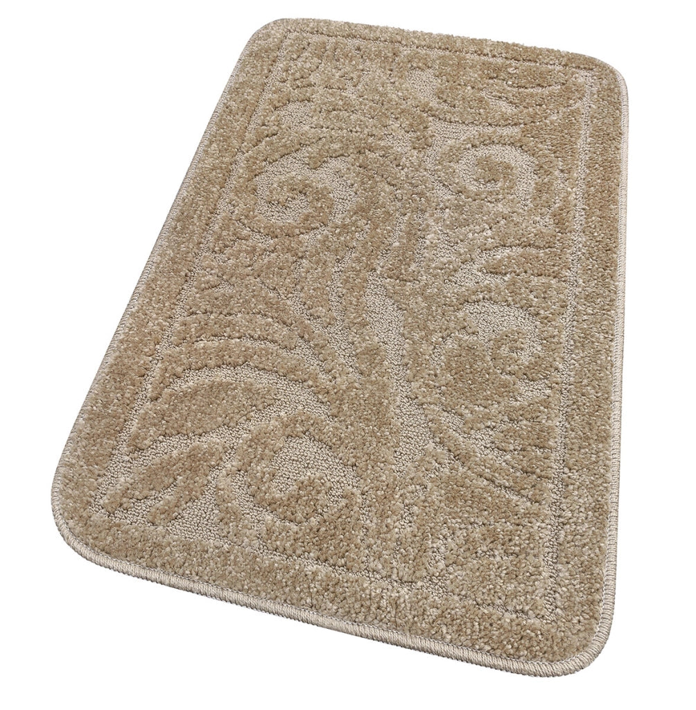 Tappeto Bagno Damascato Scendiletto Camera 50x110 Cm Morbido Assorbente Antiscivolo Beige