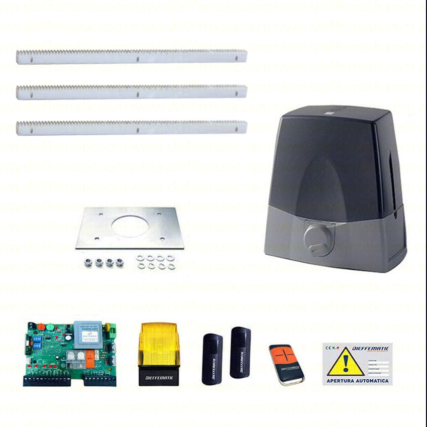 KIT MOTORE 1000KG SCORREVOLE AUTOMATICO CON 3 MT CREMAGLIERA FERRO 230V KV10