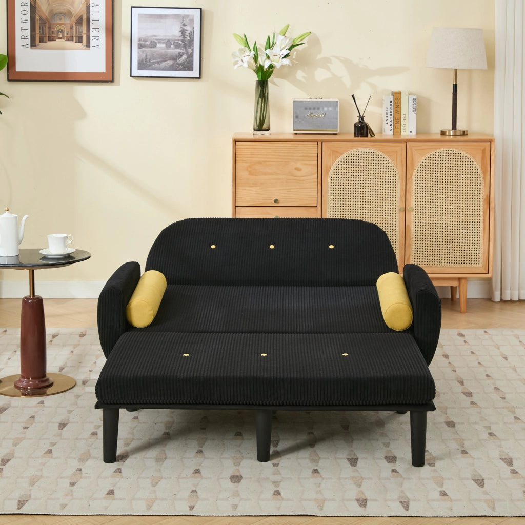 Divano multiforme con schienale regolabile e cuscini cilindrici, struttura in metallo, in velluto nero 119 × 68 × 24 cm