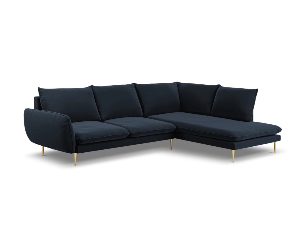 Cosmopolitan Design - Divano angolare destro "Vienna" 6 posti in velluto blu scuro 