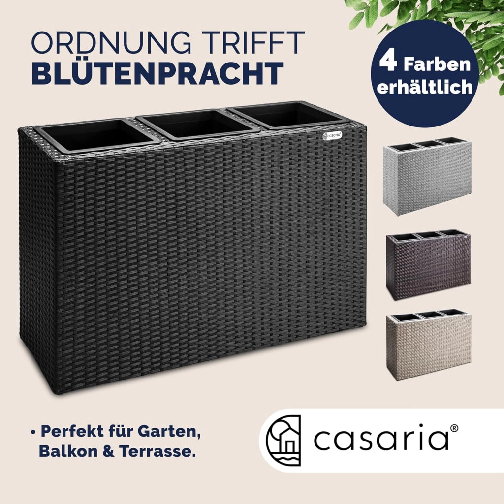 ® Fioriera 3 Vasi 83 x 30,5 x 60 cm Polyrattan Portafiori Giardino Esterno Interno Drenaggio Acqua Arredo Giardinaggio