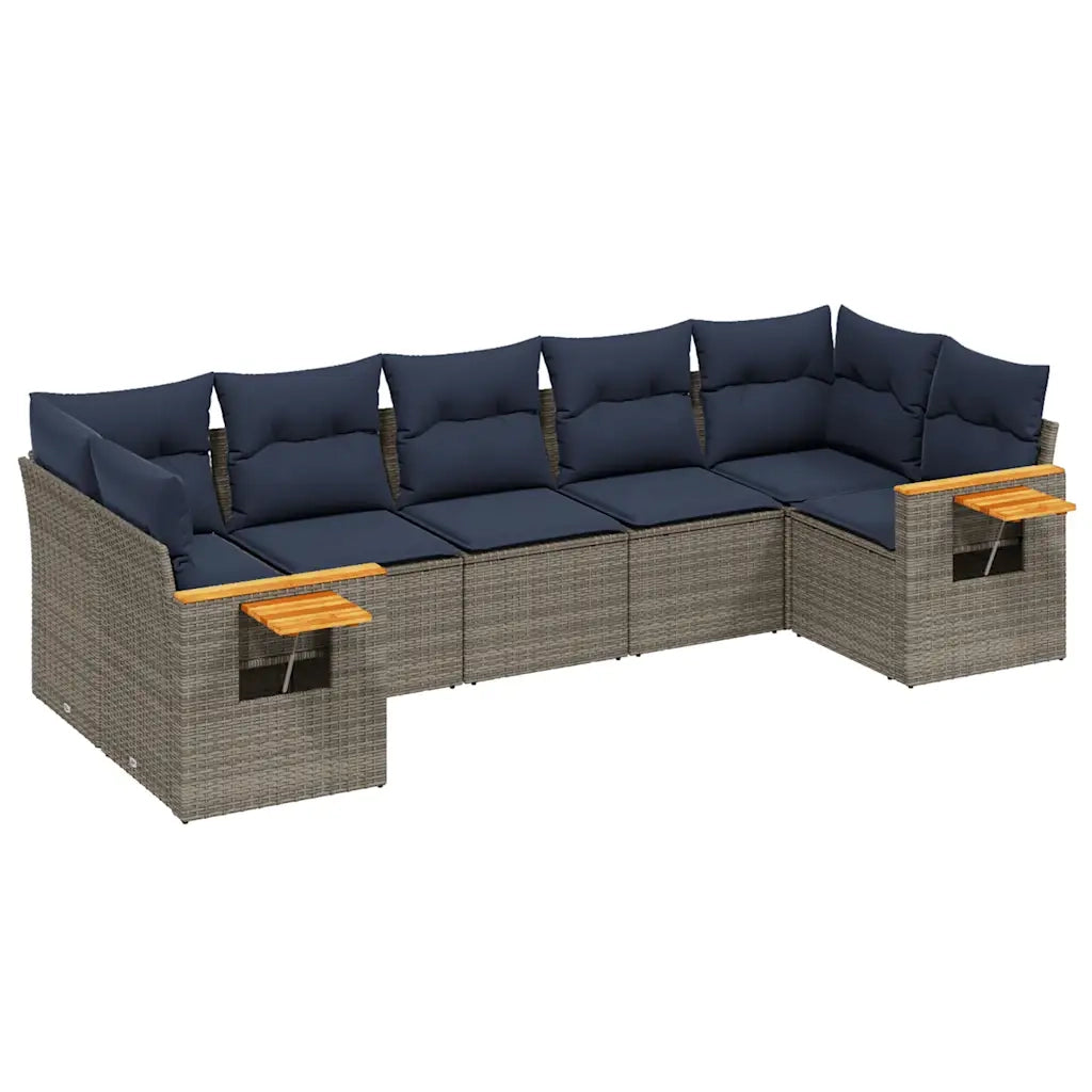 Set Divani da Giardino 7 pz con Cuscini Grigio in Polyrattan