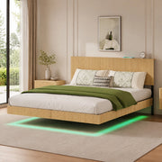 Letto sospeso 210.5x184x99.7 cm con presa integrata e luci LED RGB in metallo e pannello di particelle naturale