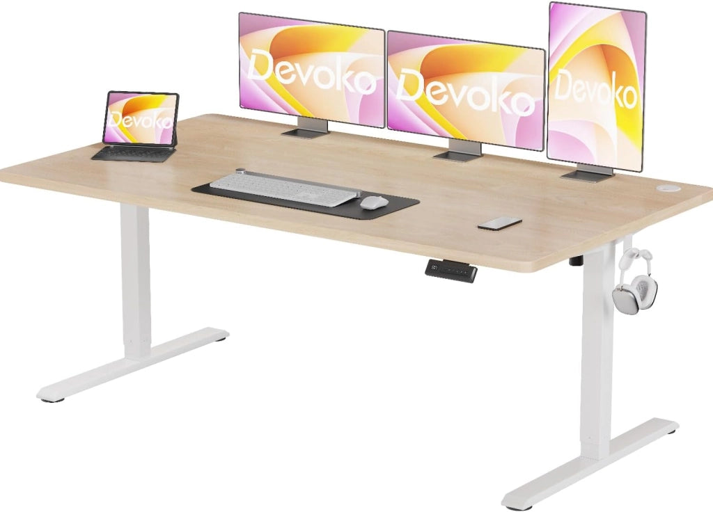 160x70cm Scrivania Regolabile In Altezza,Scrivania Elettrica con desktop completo,Altezza Regolabile 72-116 cm,4 Altezze Di Memoria,Scrivania Per Ufficio,Anti-collisione(Beige)