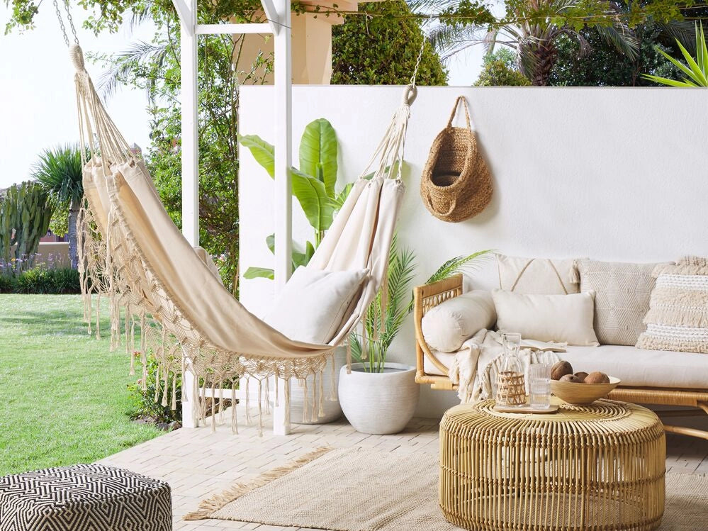 Amaca da giardino Sedia altalena in cotone beige e poliestere per interni ed esterni in stile Boho