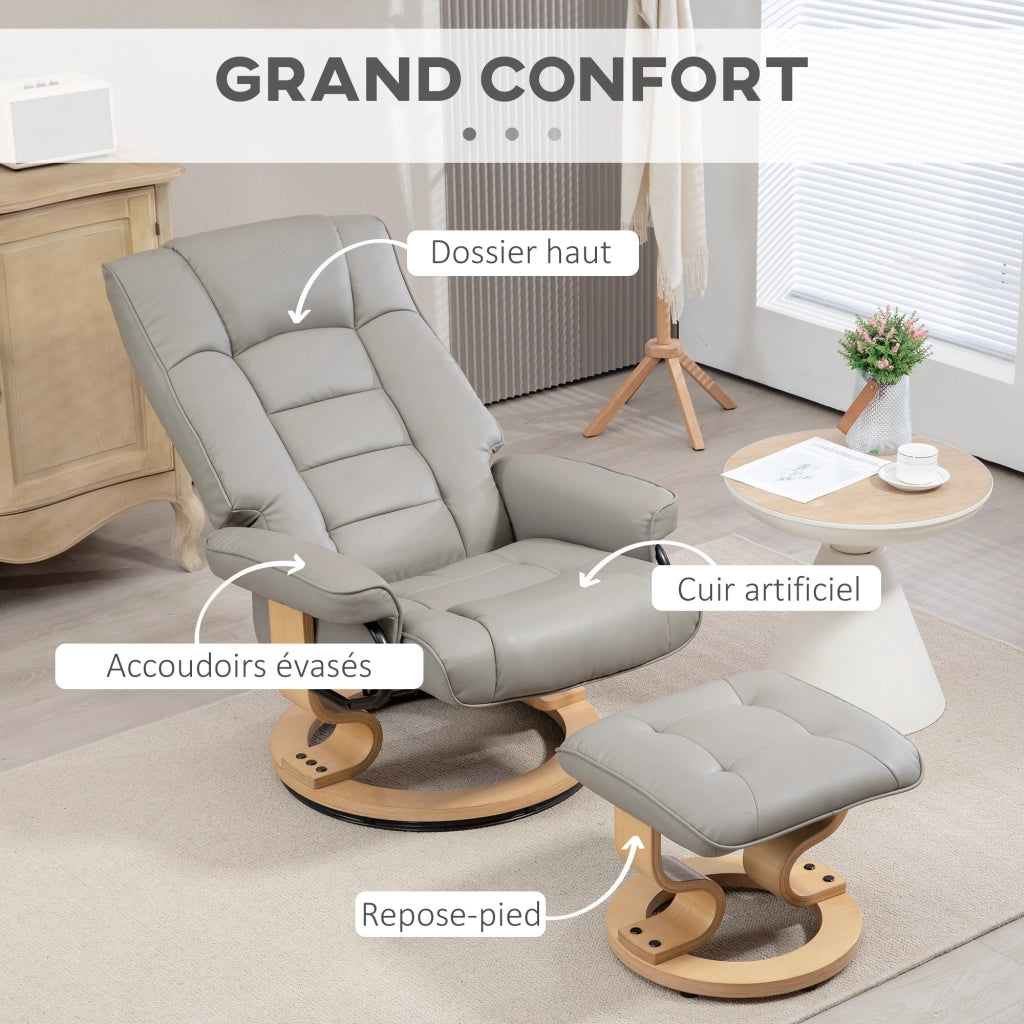 Poltrona relax reclinabile girevole con poggiapiedi ¨C Xylo ¨C tessuto grigio e struttura in legno