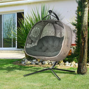 Poltrona sospesa per 2 persone con supporto pieghevole; 132x126x172 cm; in acciaio; sabbia