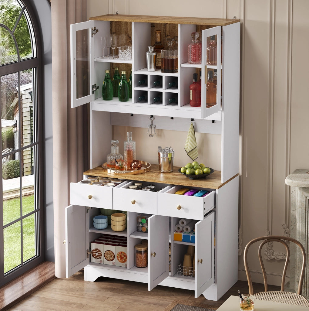 Credenza alta 94.5x30x175.5 cm con ante in acrilico e chiusura ammortizzata; MDF bianco