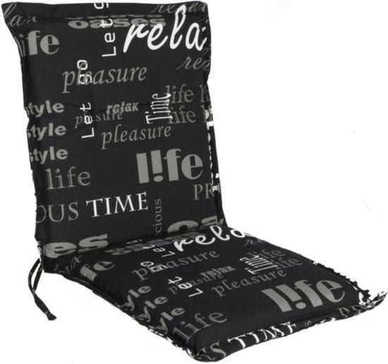 Cuscino universale con schienale basso, 105 x 50 cm, lifestyle, poltrona da giardino, cuscino con schienale basso, cuscino da seduta, nero con cinturino di fissaggio