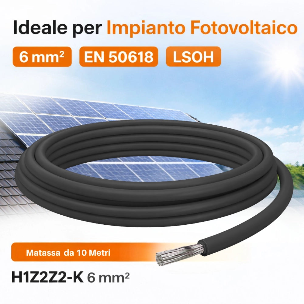 Cavo solare unipolare nero 6 mm² en 50618 per impianti fotovoltaici *** lunghezza metri 10, confezione 1