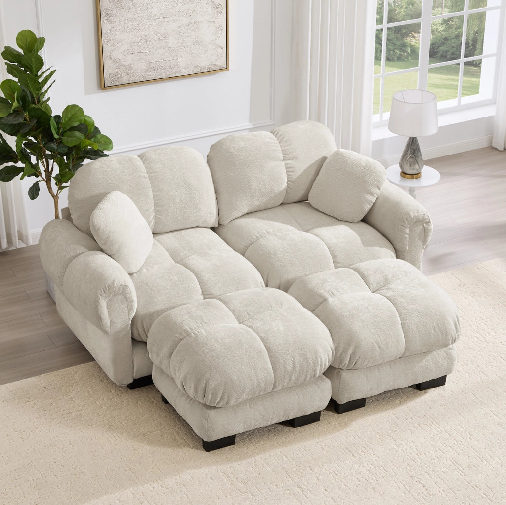 Divano modulare in ciniglia con pouf mobili; 190x149x90 cm; Light Khaki