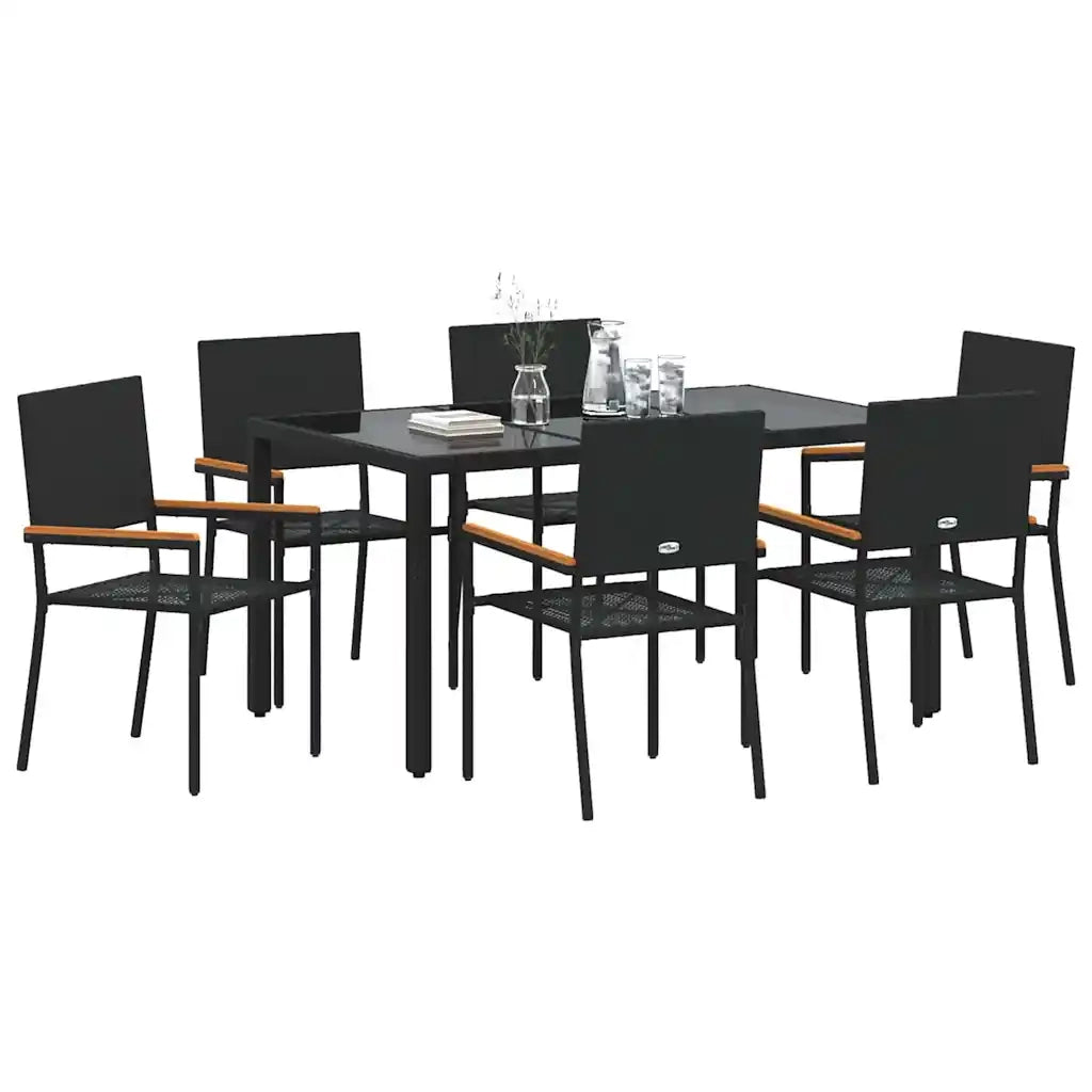 Set da Pranzo per Giardino 7 pcs Nero polyrattan 3365393