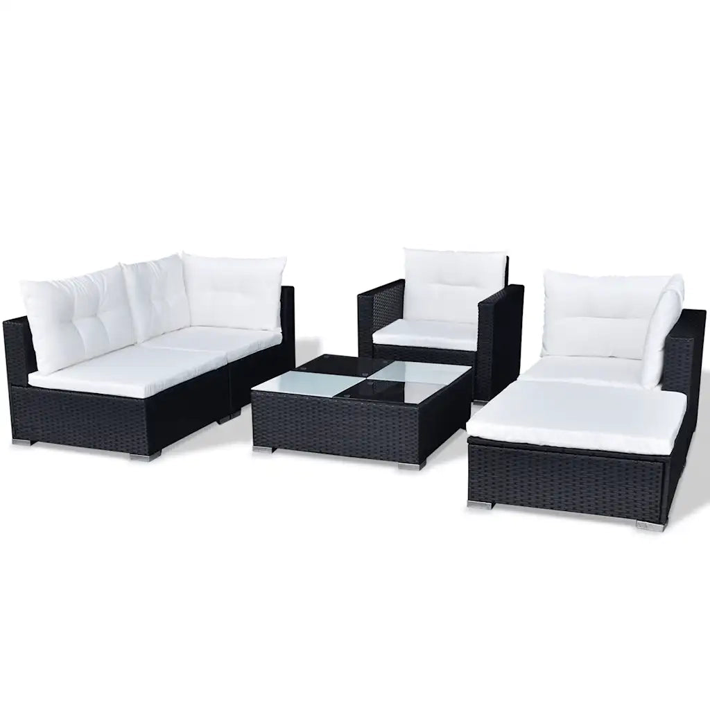 Set Divani da Giardino 6 pz con Cuscini in Polyrattan Nero 41874