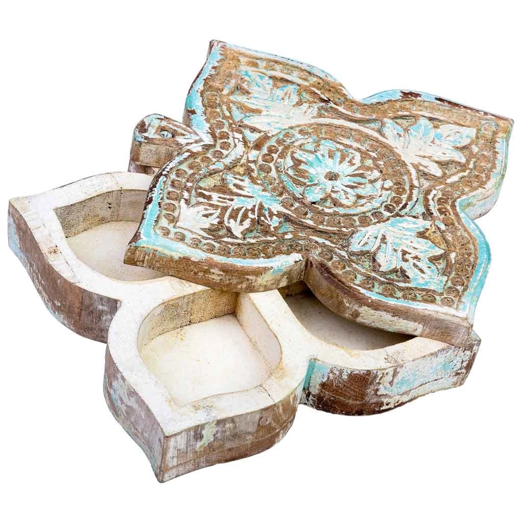 Scatola in legno con finitura artigianale blu anticato 18,5x20x5h cm