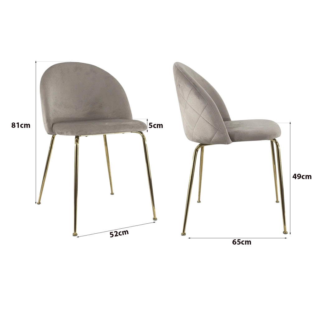 Marvin Sedia in Velluto e Oro Oslo da Sala Pranzo Con Gambe Metallo Dorate Seduta Imbottita Sedie Poltro Tortora/4 Sedie