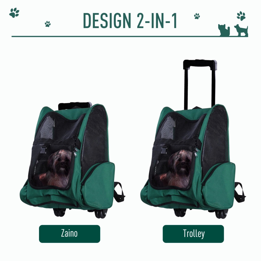 Trasportino Zaino 2 in 1 per Cani e Gatti ¨C zephmum ¨C Verde, 42x25x55cm