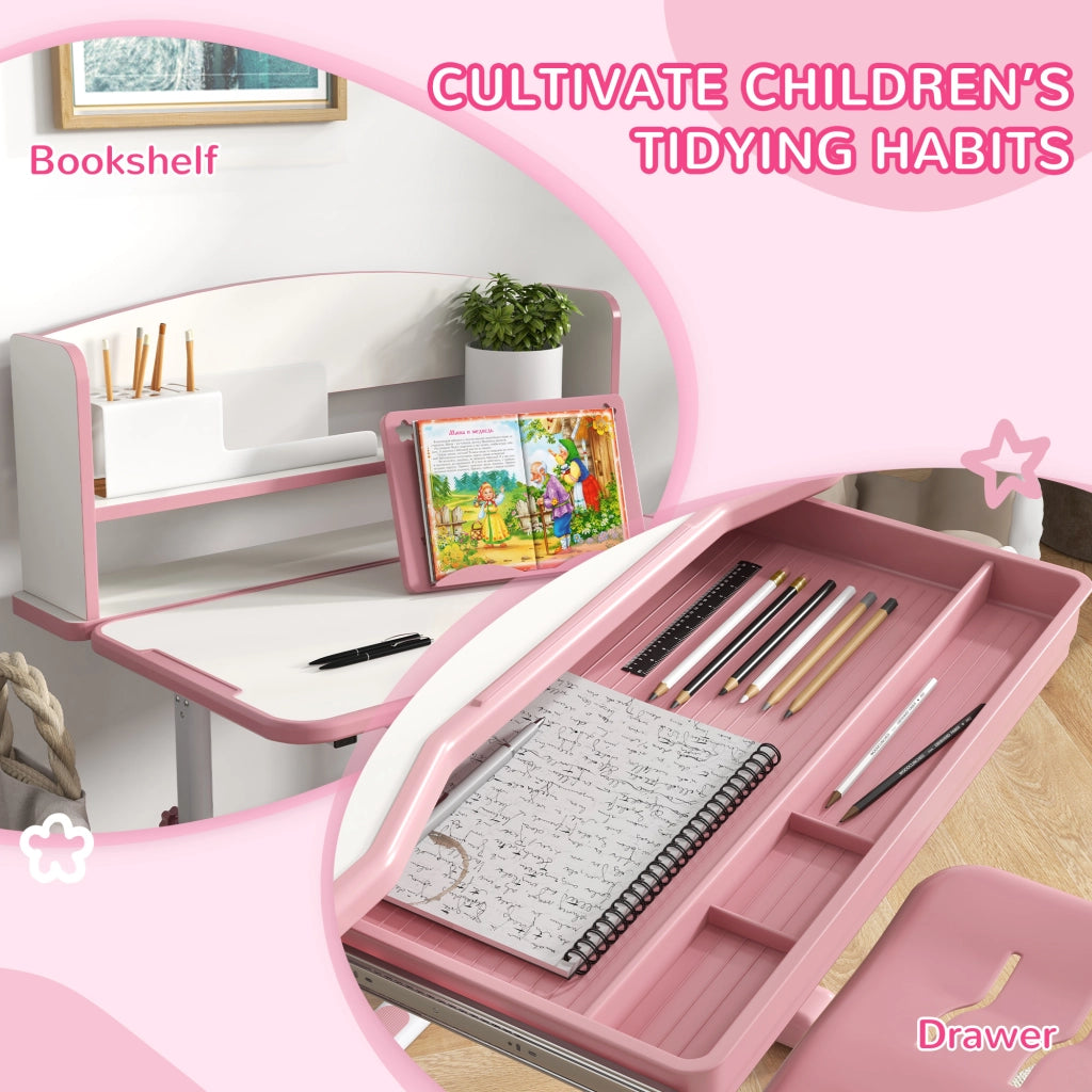 EasyComfort Set Scrivania per Bambini con Sedia Regolabile in Altezza e Piano Inclinabile, Età 6-12 Anni, Rosa