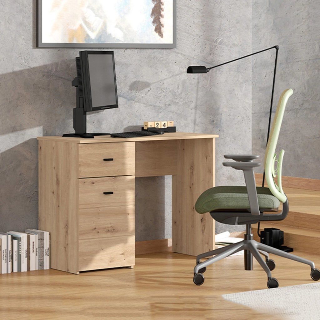 Cocham, Scrivania un Cassetto, 98x45x74h cm Marrone Rovere Nodi