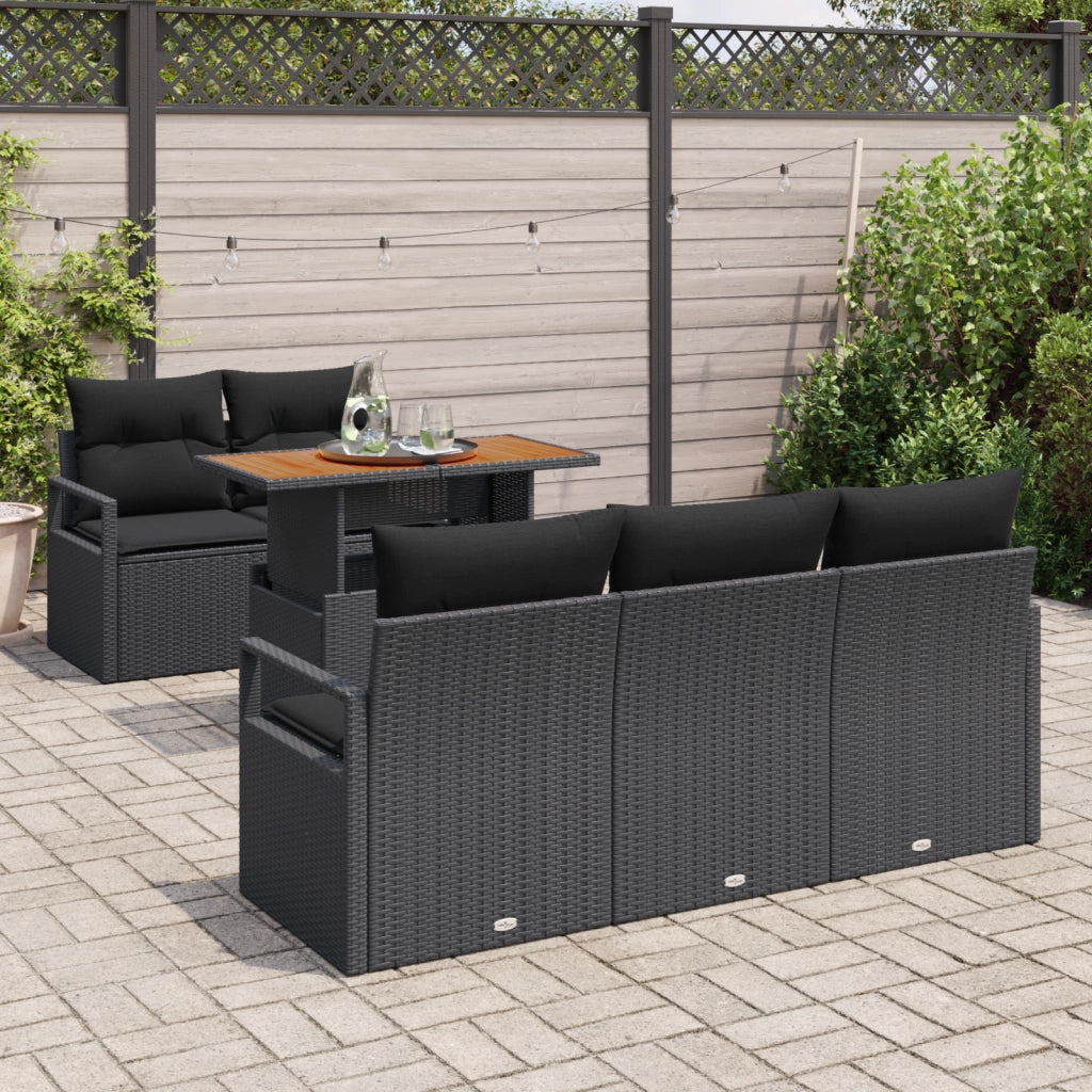 Set divani da giardino con cuscini  6 pezzi rattan nero acacia