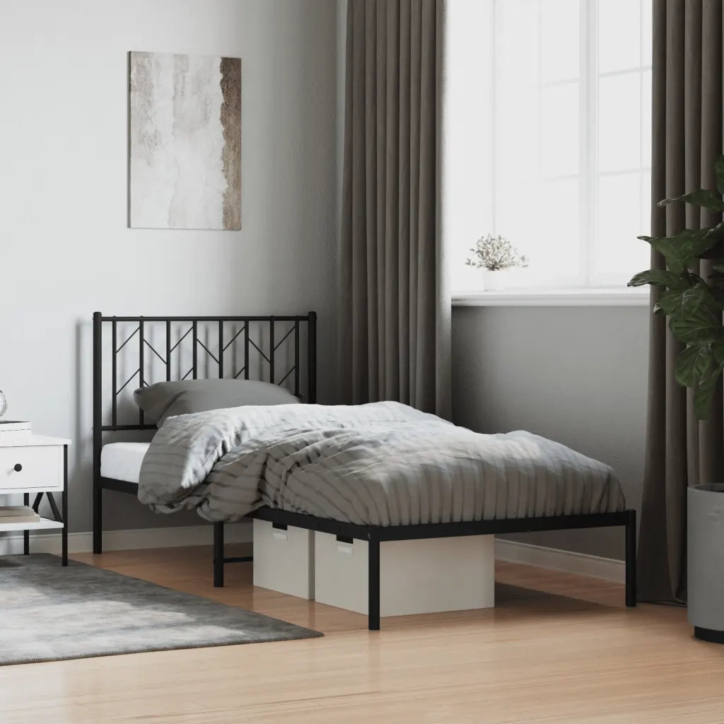 Letto singolo | Letto per adulti | Giroletto con Testiera in Metallo Nero 90x200 cm