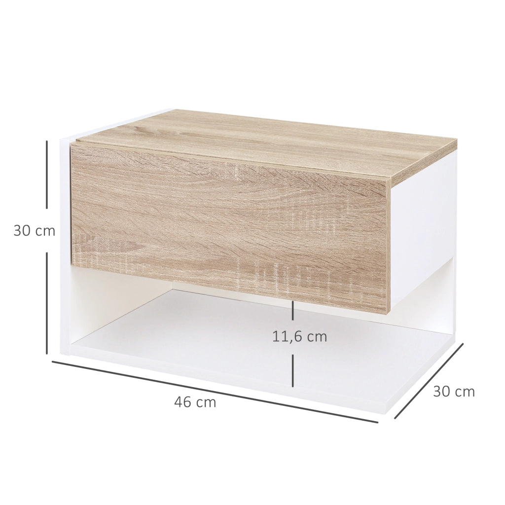 Comodino sospeso ¨C zephmum ¨C 2 pezzi, bianco, legno effetto rovere