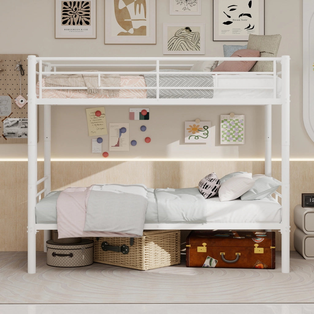 Letto a castello 90 × 190 cm con scala e barriere, convertibile in due letti singoli, senza materasso, bianco
