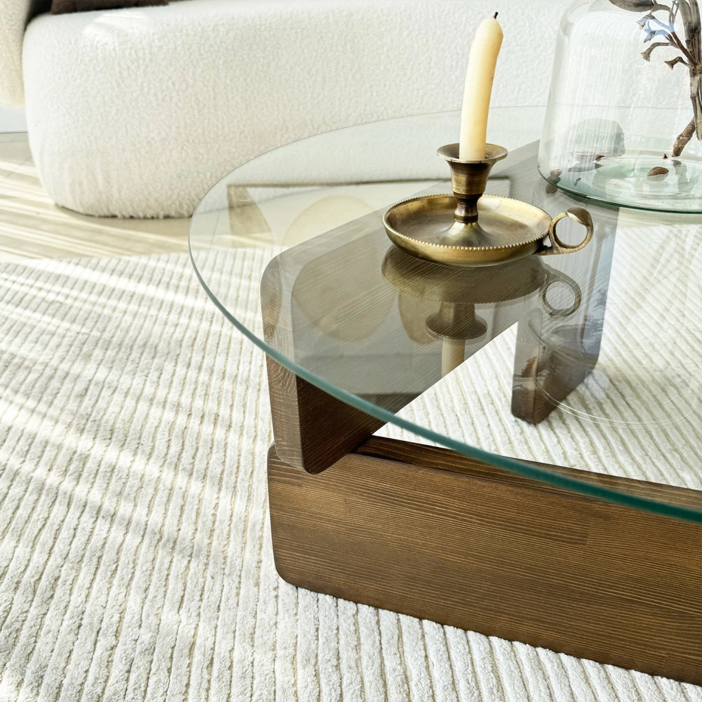 Cornalba, Tavolino da Salotto Piano in Vetro Temperato, 75x75x35h cm Marrone Noce