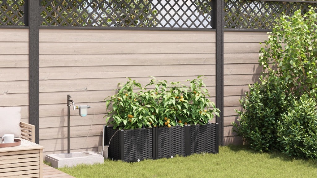 Fioriere da giardino con sistema di irrigazione 3 pz Nero