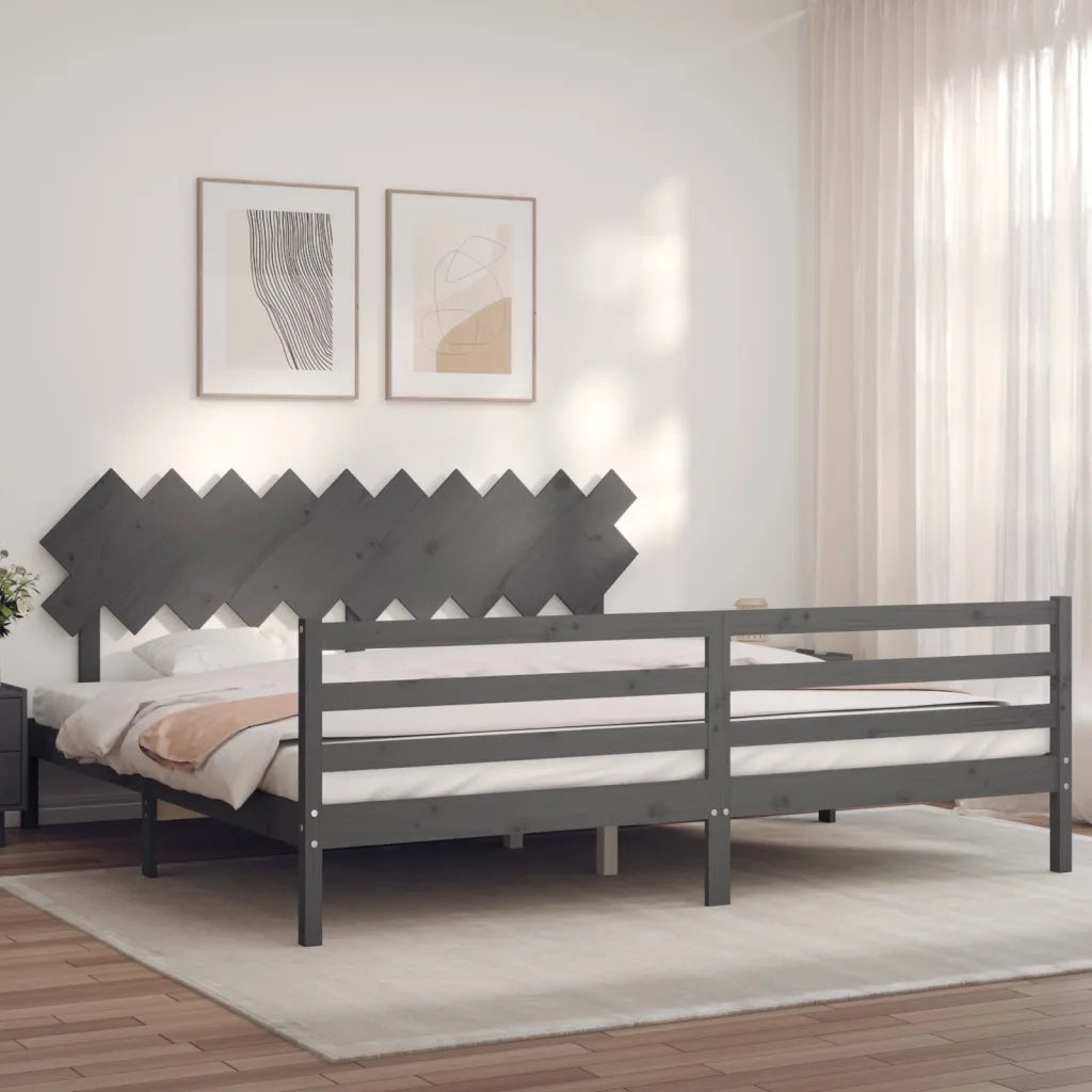 Letto matrimoniale | Letto per adulti | Giroletto con Testiera Grigio 200x200 cm in Legno Massello