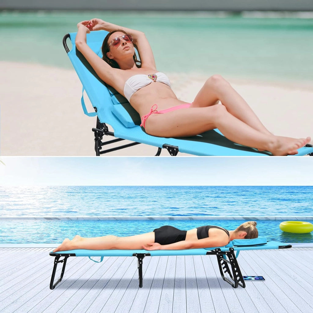 Sedia Sdraio Pieghevole, Sedia Sdraio da Esterno con Foro per il Viso e Cuscini, Lettino Mare Pieghevole Portatile per Spiaggia,64x29x193,5 cm, 3 Colori (Turchese)