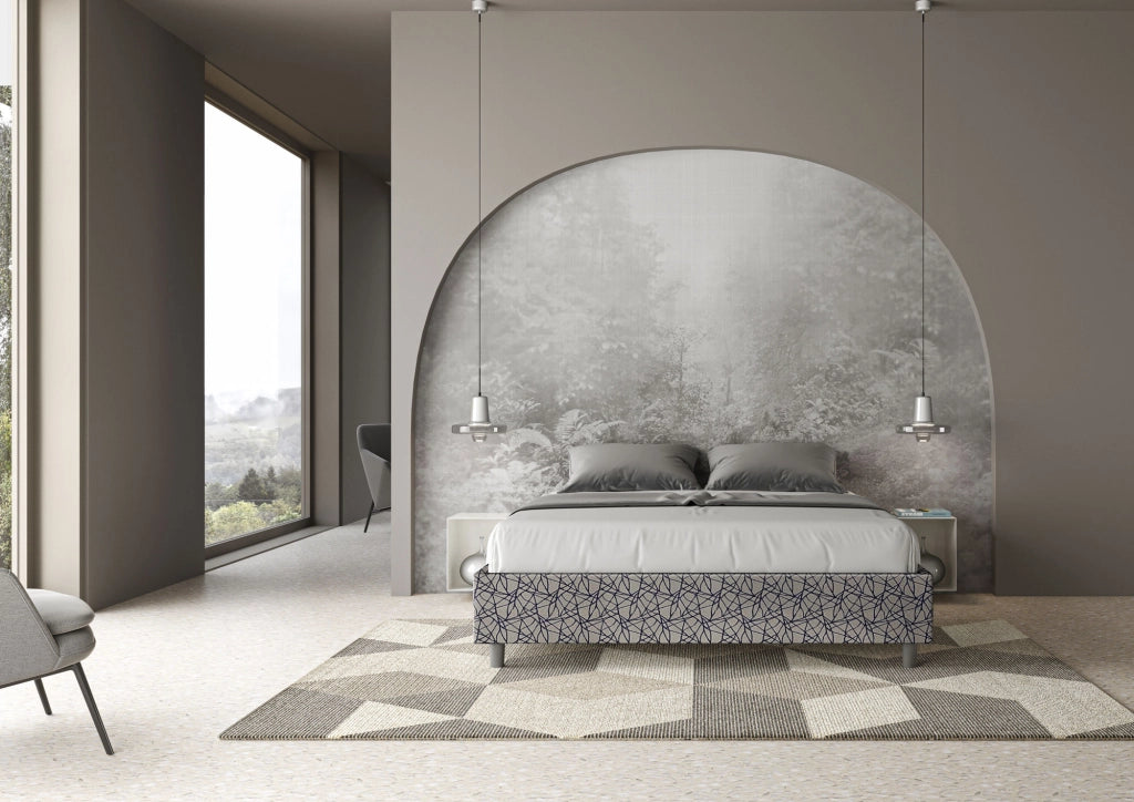 Letto Matrimoniale 160x210 cm con Rete e Contenitore Giroletto con Alzata Comoda Imbottito in Tessuto Era Azelia Blu