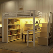 Letto a Soppalco con Scrivania e LED ¨C Xylo ¨C Bianco, Metallo, 140x200