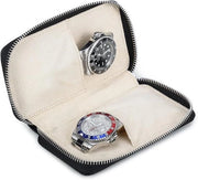 Cassa di Viaggio per Orologi in Pelle, Organizzatore per 2 Orologi con Raccordo Portatile