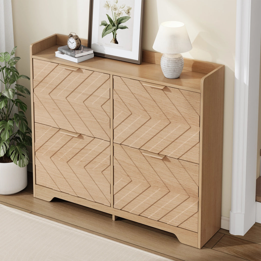 Scarpiera con 4 ante ribaltabili - per ingresso - in MDF - 105×24×90 cm - Naturale