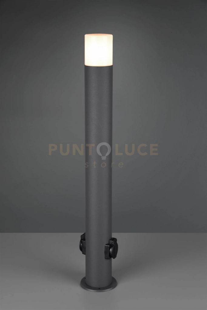 HOOSIC PALO DA ESTERNO ALTO FUSIONE DI ALLUMINIO ANTRACITE CON 2 PRESE SCHUKO ALLA BASE IP44 H.80CM 1 LUCE ATTACCO E27