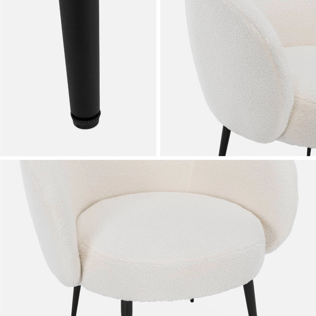 Poltrona di design in boulcé bianca e metallo, crema