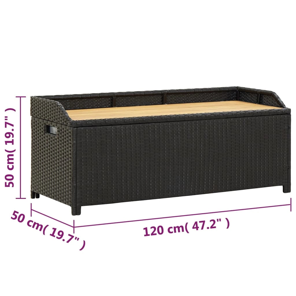 Panca da giardino mobili da esterno per patio contenitore da giardino per terrazza 120 cm resina intrecciata nera 02_0011805